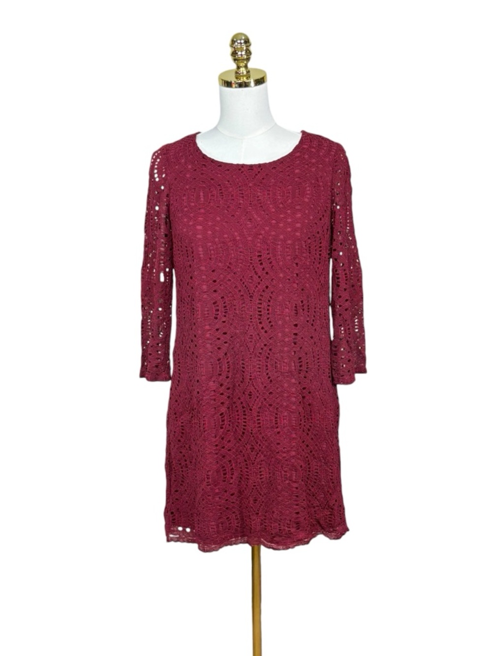 J Crew Factory crochet eyelet overlay maroon dress size 6